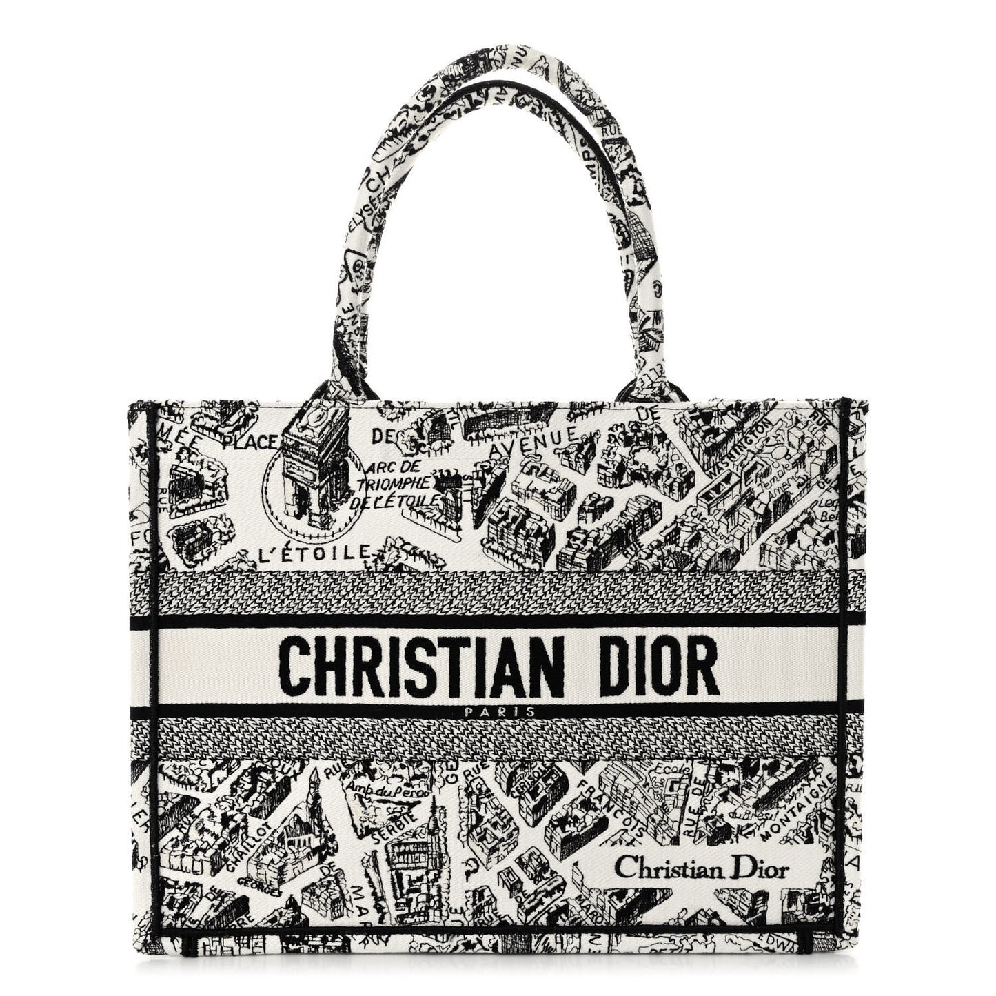 Canvas Embroidered Medium Plan De Paris Book Tote White Black