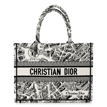Christian Dior Canvas Embroidered Medium Plan De Paris Book Tote White Black 1 of 9