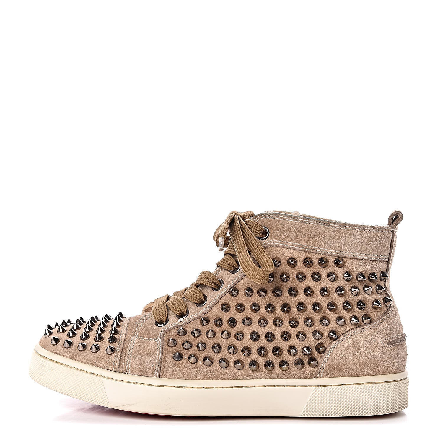 Christian Louboutin Veau Velours Womens Louis Spikes Flat Sneakers 37.5 Beige 1 of 11