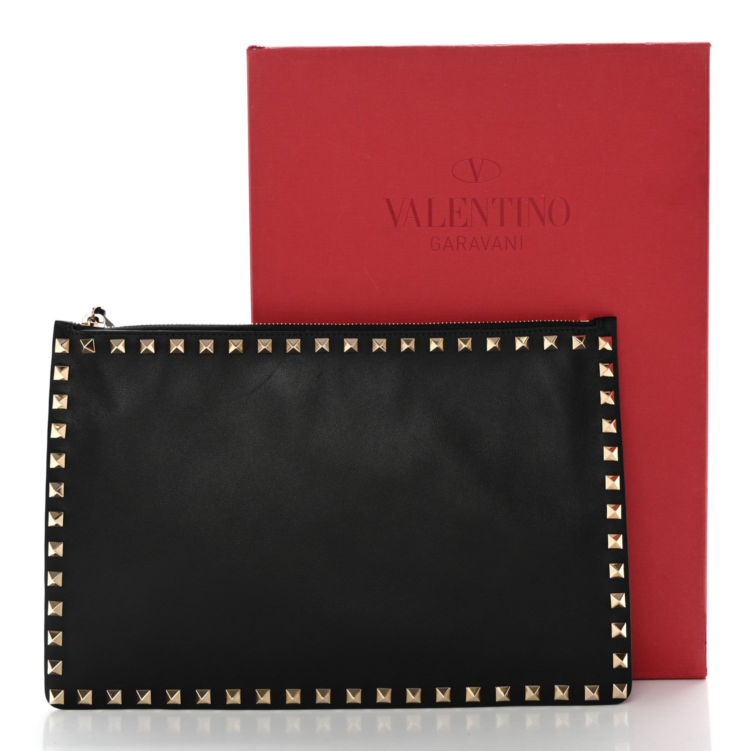 Valentino Garavani Pebbled Calfskin Large Rockstud Zip Pouch Black 10 of 10