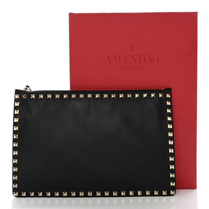 Valentino Garavani Pebbled Calfskin Large Rockstud Zip Pouch Black 10 of 10