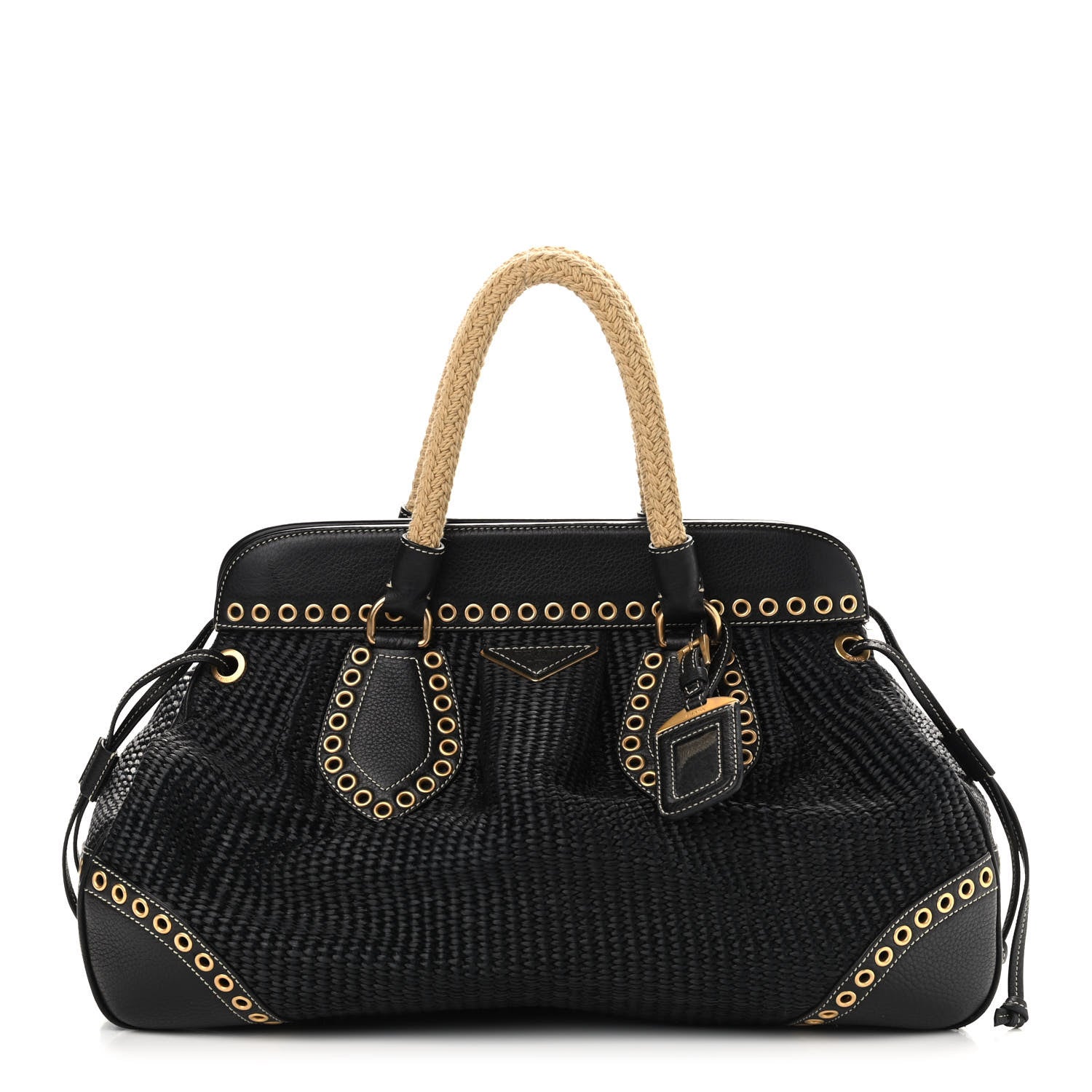 Prada Paglia Vitello Daino Frame Satchel Black 1 of 14