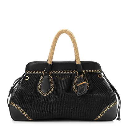 Prada Paglia Vitello Daino Frame Satchel Black 1 of 14