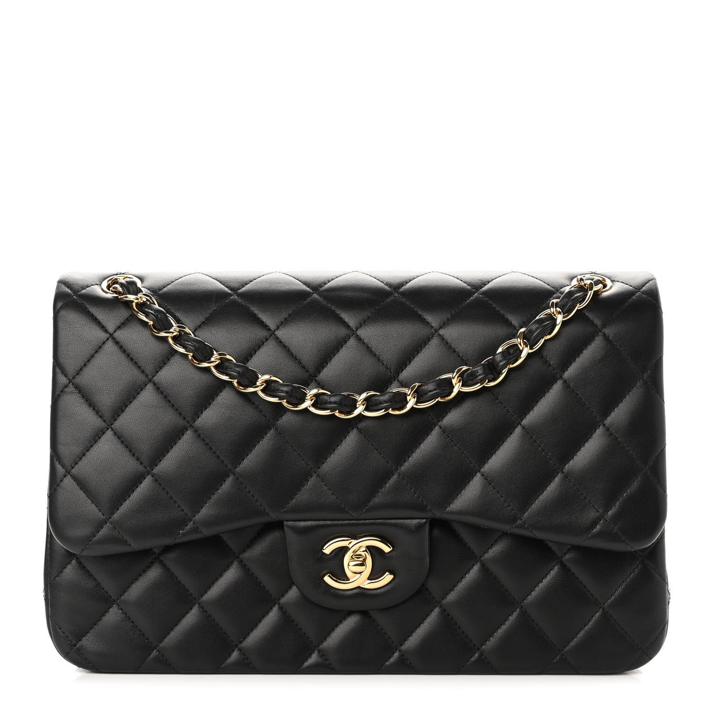 Lambskin Quilted Jumbo Double Flap Black