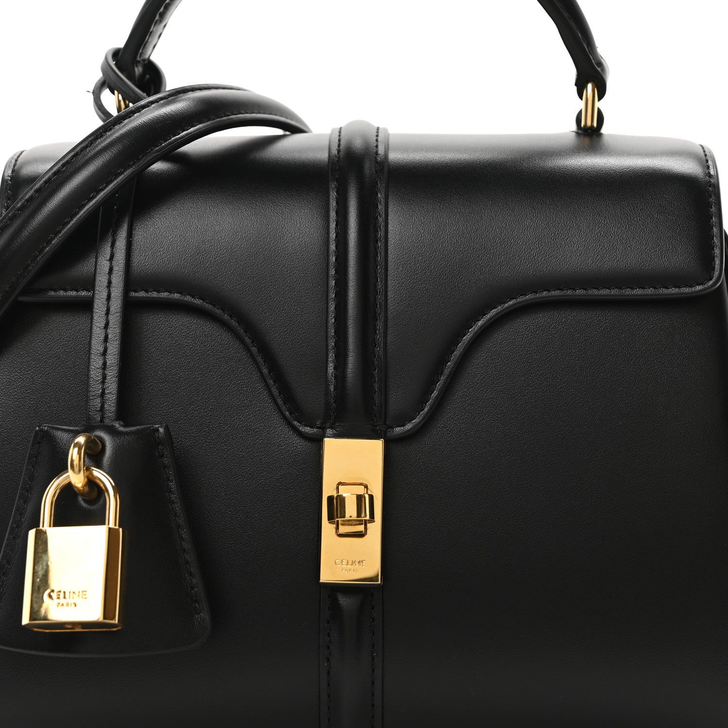 Celine Satinated Calfskin Mini 16 Top Handle Bag Black 8 of 10