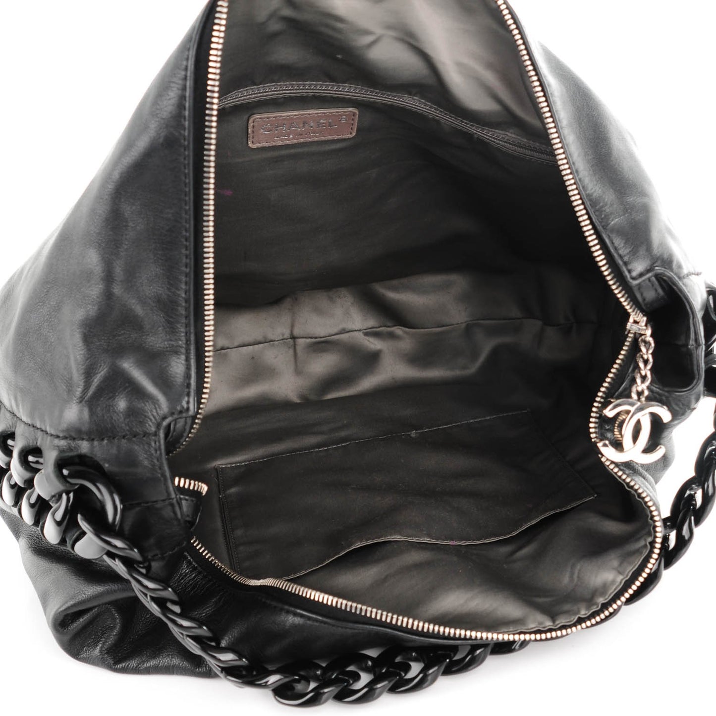 Calfskin Modern Chain Rhodoid Hobo Black