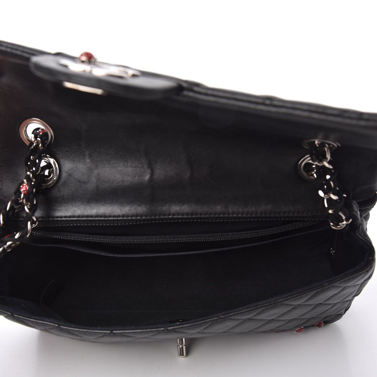 Lambskin Quilted Medium Ladybug Flap Black