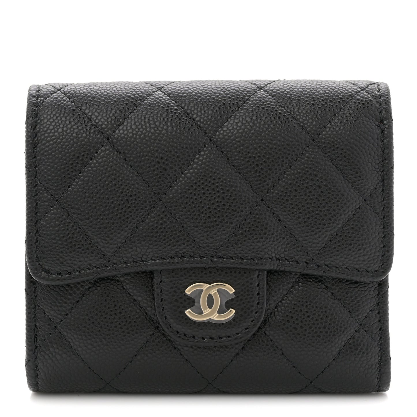 Caviar Quilted Compact Flap Wallet Black