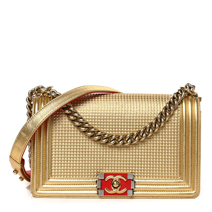 Chanel Metallic Lambskin Embossed Medium Cube Boy Flap Gold 2 of 19