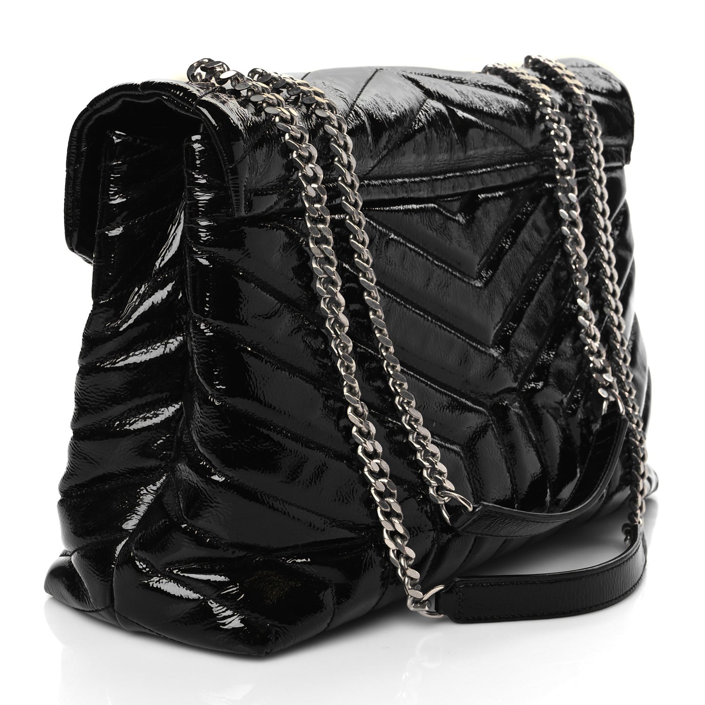 Patent Y Quilted Monogram Medium Loulou Chain Satchel Black