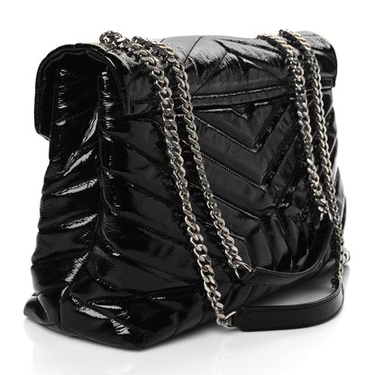 Saint Laurent Patent Y Quilted Monogram Medium Loulou Chain Satchel Black 2 of 8