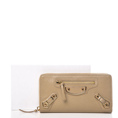 Balenciaga Chevre Gold Metallic Edge Hardware Zip Around Wallet Beige Latte 8 of 8
