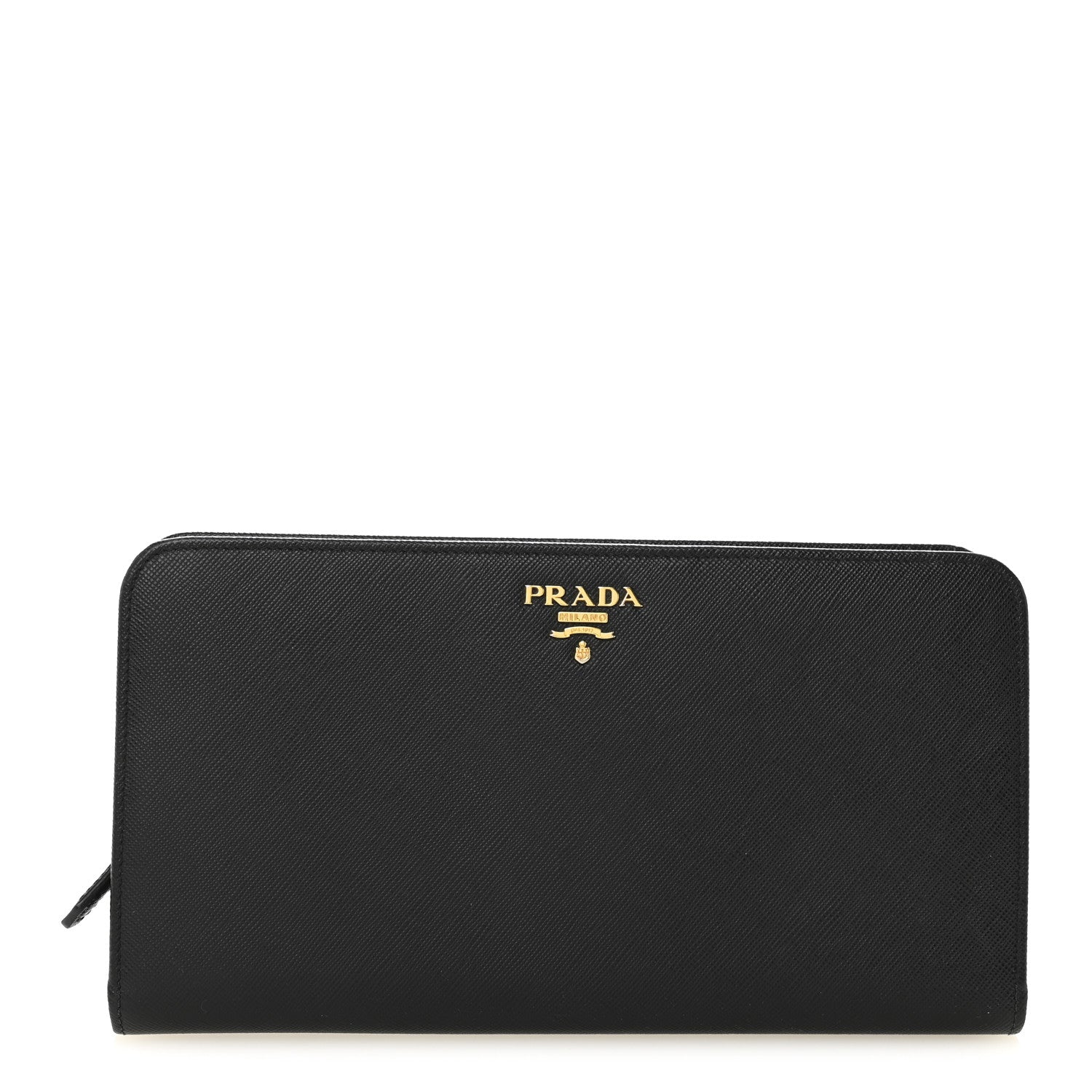 Prada Saffiano Metal Double Snap Travel Wallet Black 1 of 7