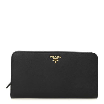 Prada Saffiano Metal Double Snap Travel Wallet Black 1 of 7