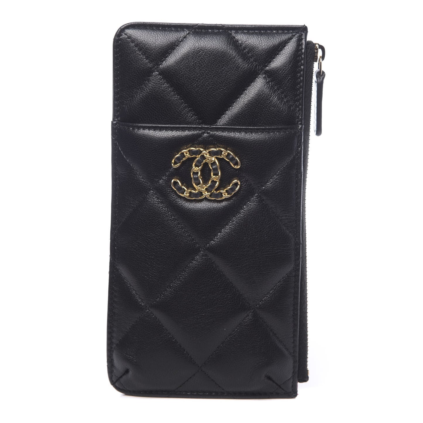 Goatskin Quilted 19 Flat Wallet Pouch Black