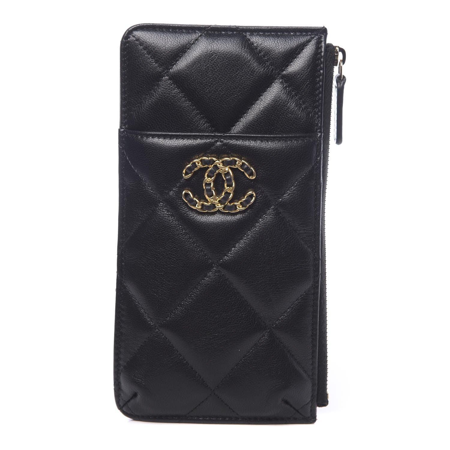 Chanel Goatskin Quilted 19 Flat Wallet Pouch Black 1 of 8