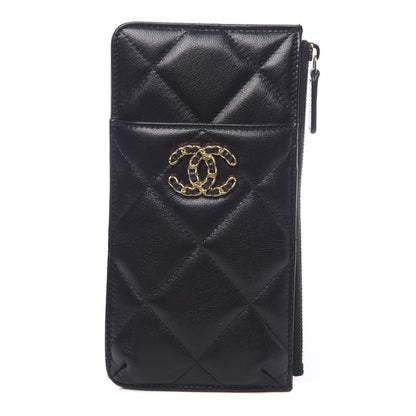 Chanel Goatskin Quilted 19 Flat Wallet Pouch Black 1 of 8