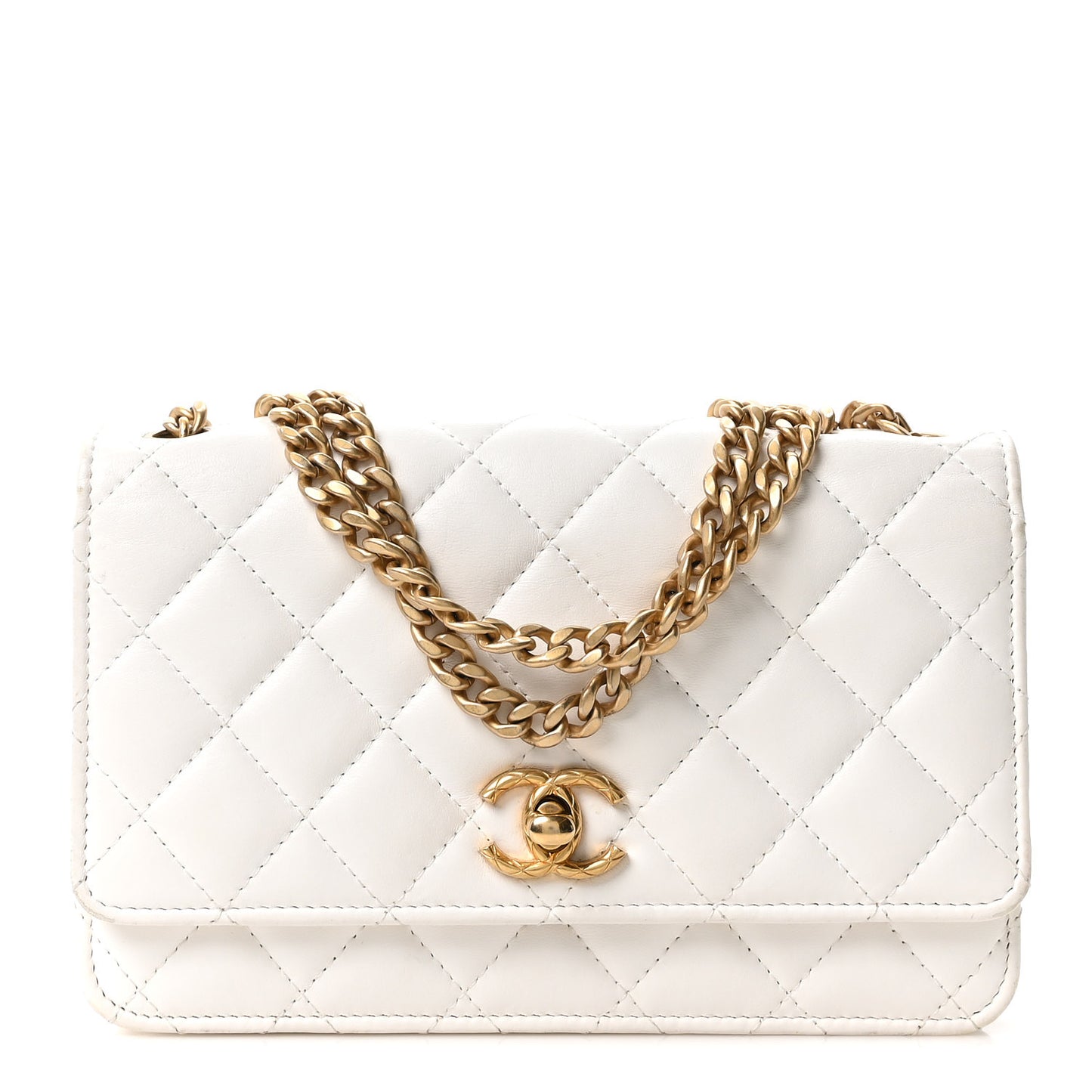 Lambskin Quilted Pillow Crush Wallet On Chain WOC White