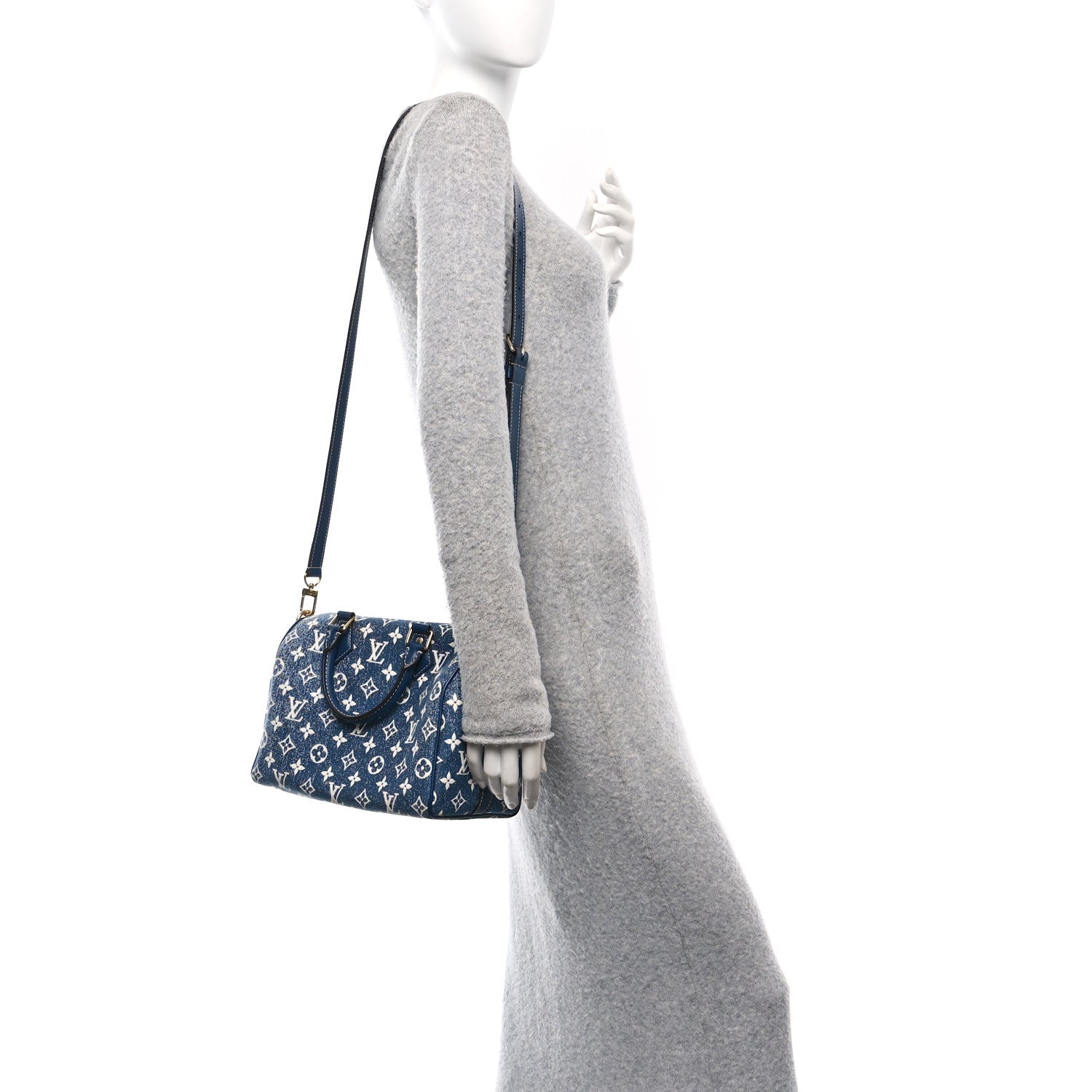 Louis Vuitton Monogram Jacquard Denim Speedy Bandouliere 25 Bleu 2 of 9