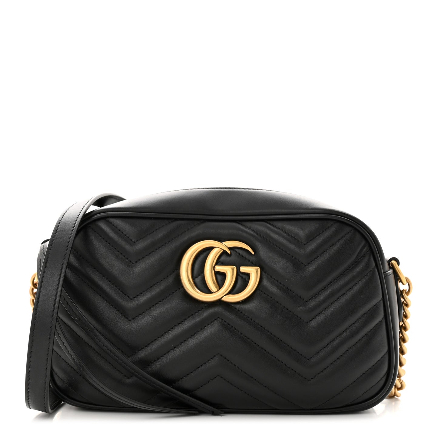 Calfskin Matelasse Small GG Marmont Chain Shoulder Bag Black