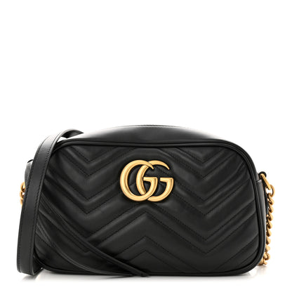 Gucci Calfskin Matelasse Small GG Marmont Chain Shoulder Bag Black 1 of 12
