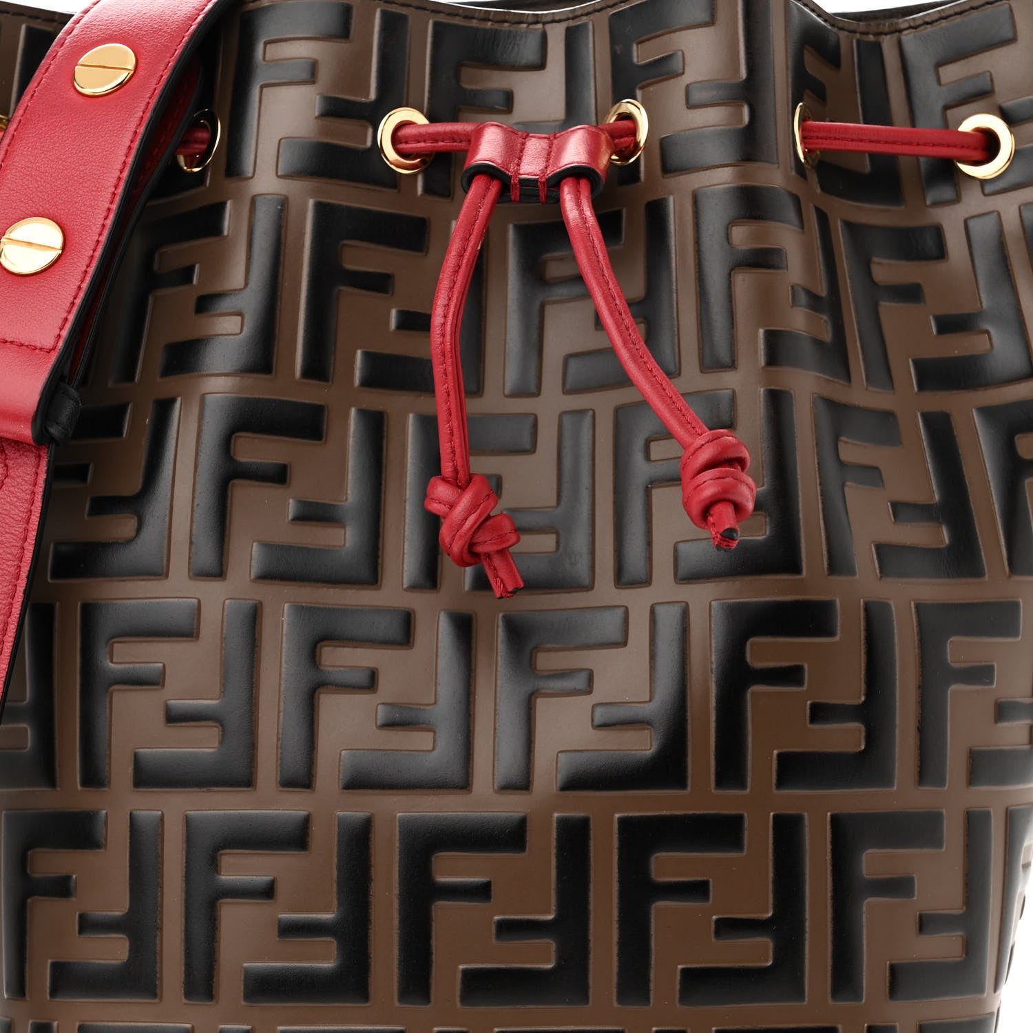 Fendi Vitello Grace F is Fendi Bi-Color FF 1974 Embossed Grande Mon Tresor Bucket Bag Maya Black Fragola 7 of 11