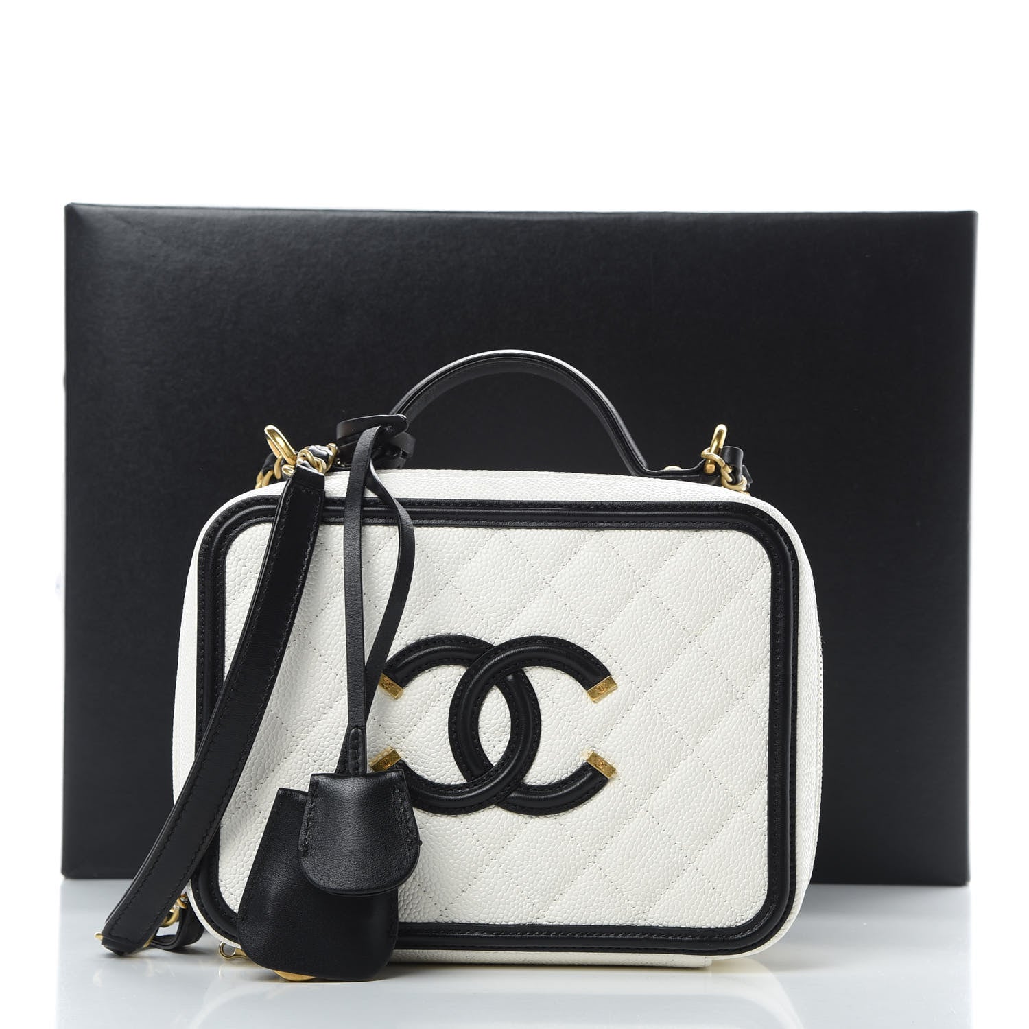 Chanel Caviar Quilted Medium CC Filigree Vanity Case White Black 16 of 16