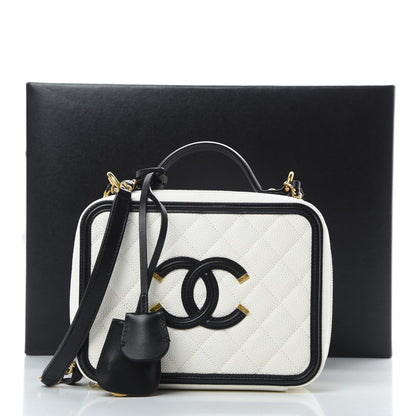 Chanel Caviar Quilted Medium CC Filigree Vanity Case White Black 16 of 16