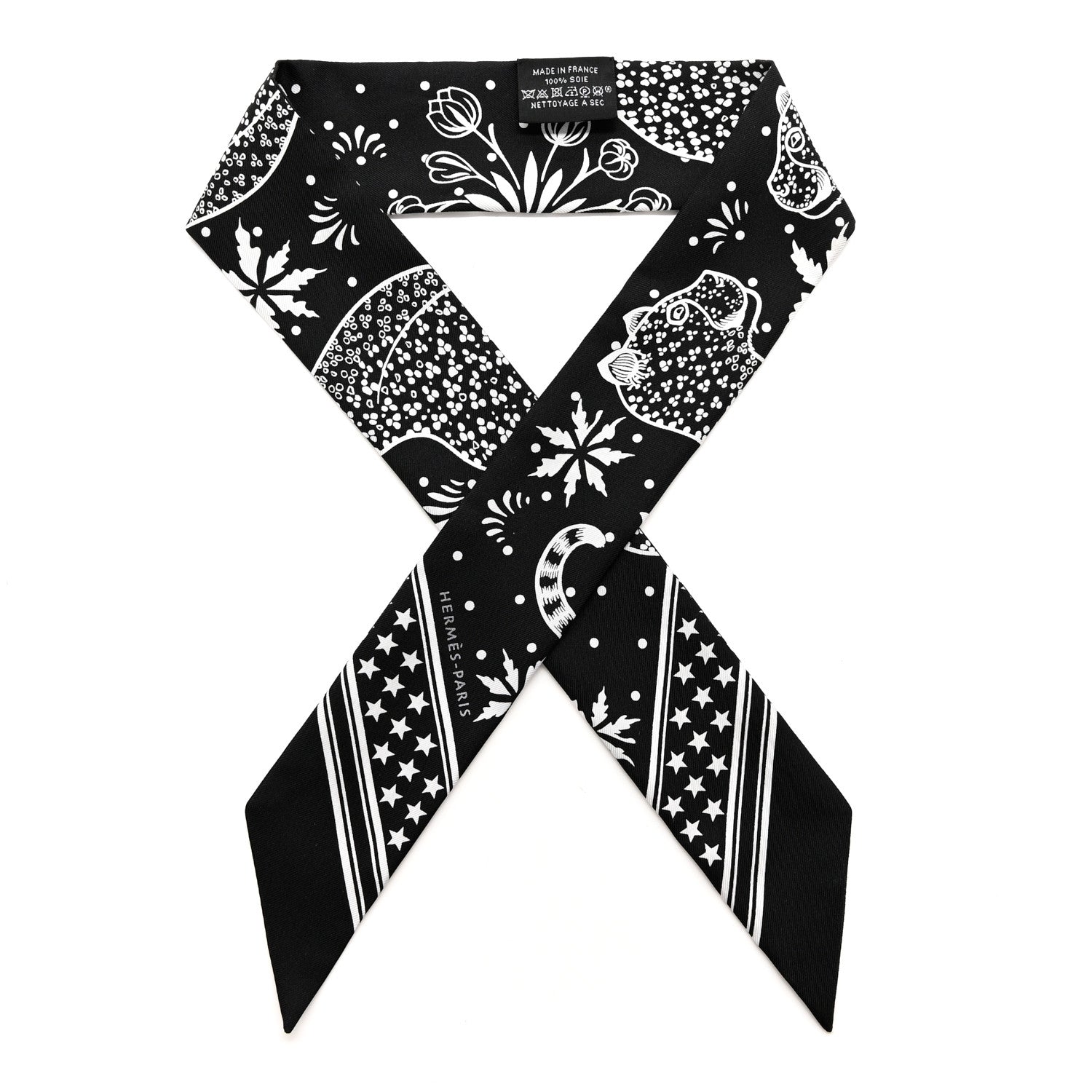 Hermes Silk Les Leopards Twilly Black White 1 of 4