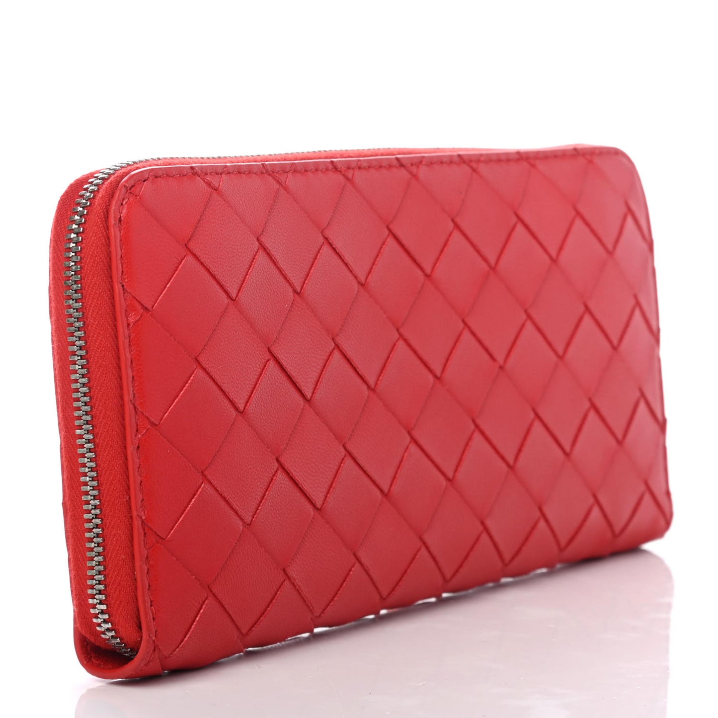 Nappa Intrecciato Zip Around Wallet Red