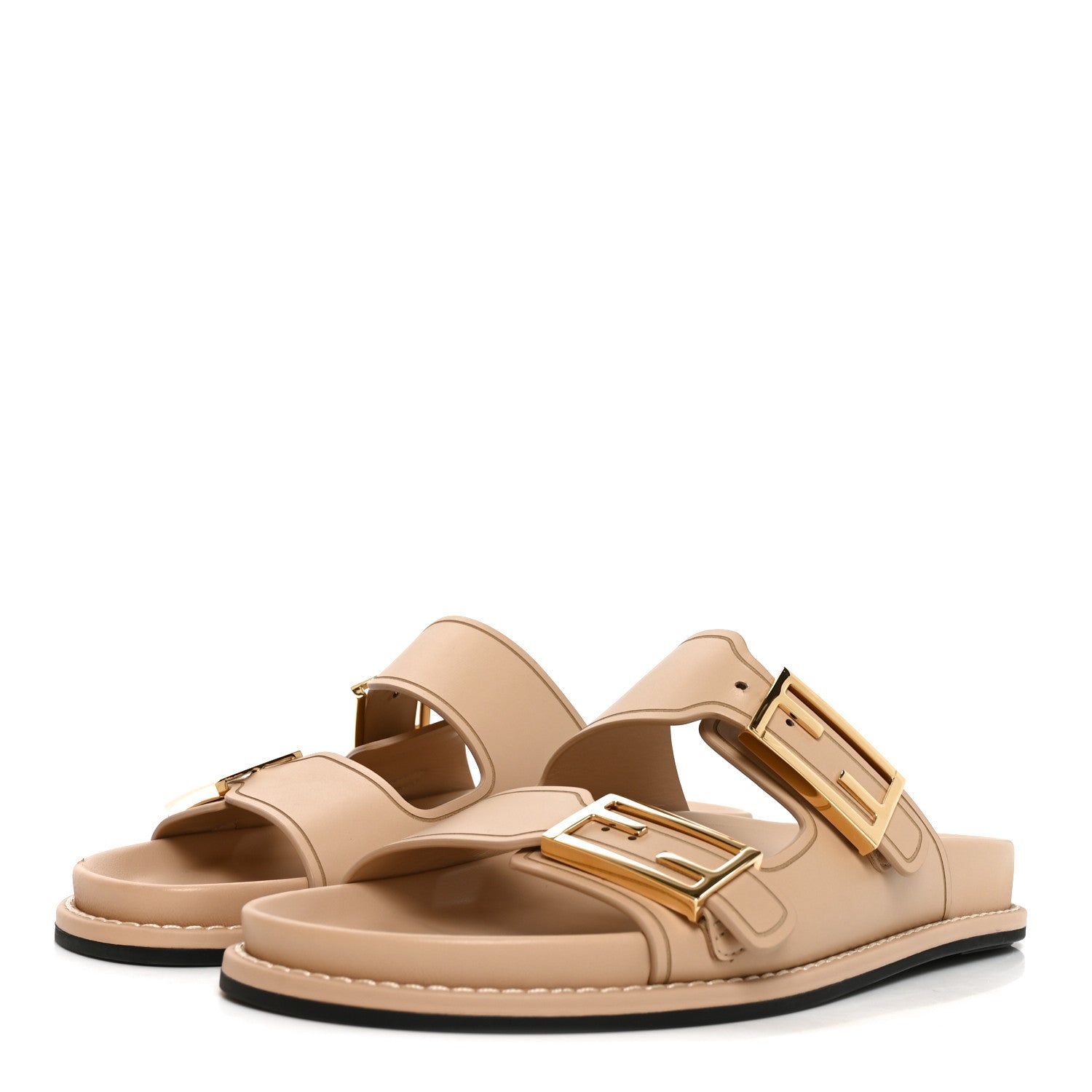 Fendi Vitello Fendi Feel Buckled Slide Sandals 38 Buff 3 of 8