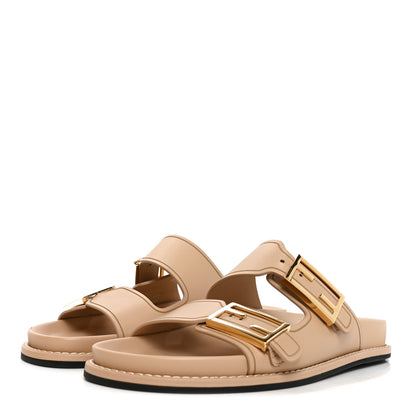 Fendi Vitello Fendi Feel Buckled Slide Sandals 38 Buff 3 of 8