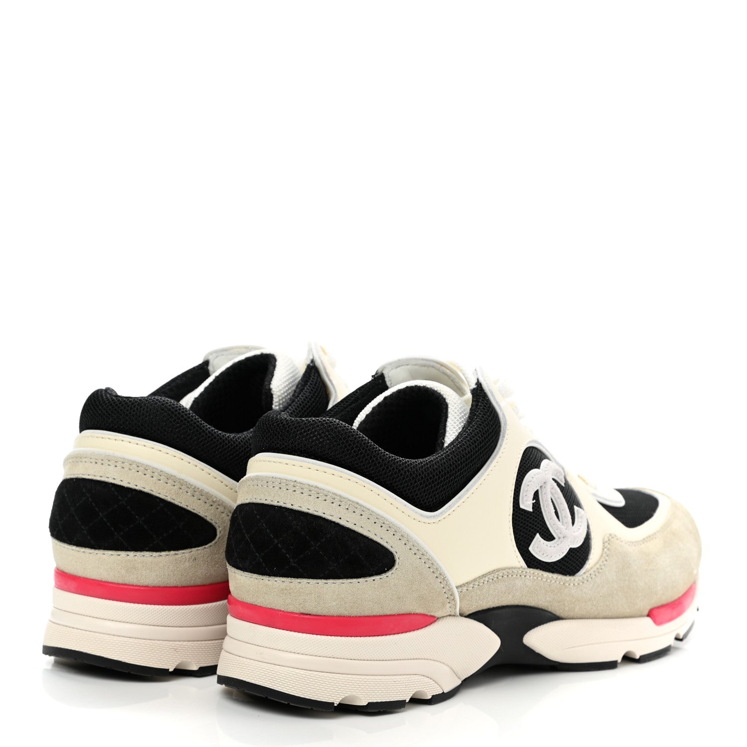 Chanel Mesh Suede Calfskin Womens CC Sneakers 40 White Light Grey Pink 4 of 8