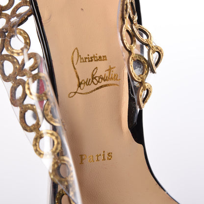 Christian Louboutin Patent PVC Malaika Half Dorsay 100 Pumps 38.5 Black Gold 6 of 8