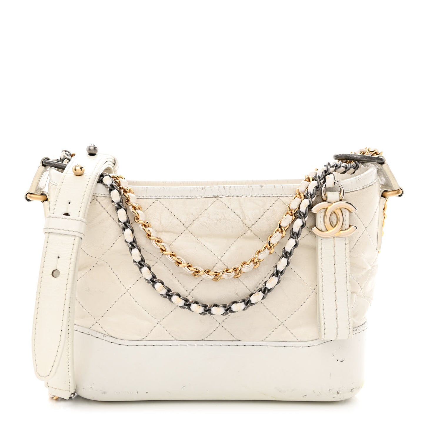 Aged Calfskin Quilted Small Gabrielle Hobo White