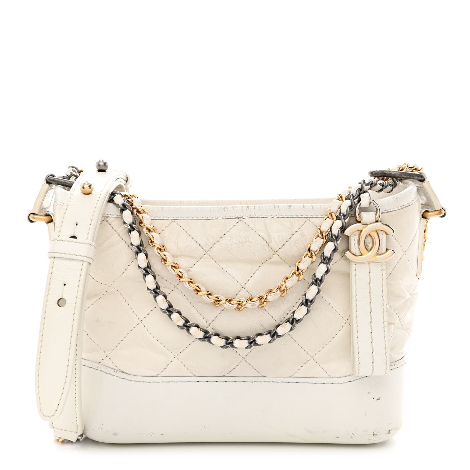 Chanel Aged Calfskin Quilted Small Gabrielle Hobo White 1 of 23