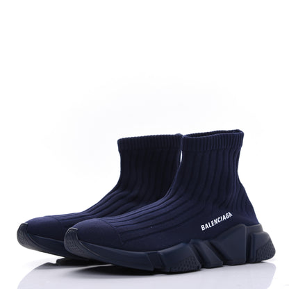 Balenciaga Ribbed Effect Knit Mens Speed Sneakers 39 Bleu Marine 3 of 8