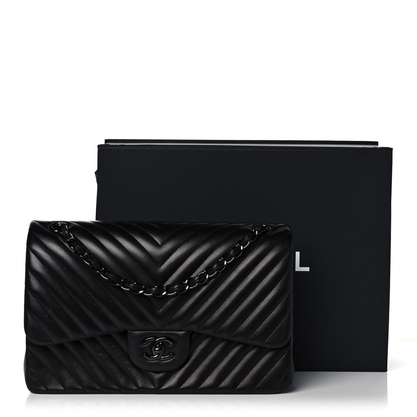 Lambskin Chevron Quilted Jumbo Double Flap So Black
