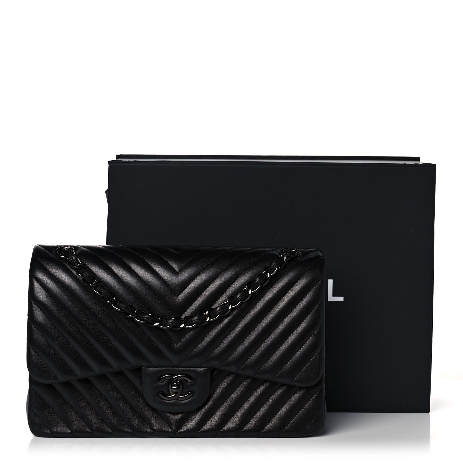 Chanel Lambskin Chevron Quilted Jumbo Double Flap So Black 14 of 14