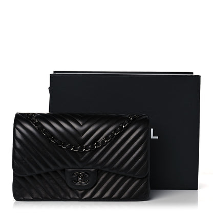 Chanel Lambskin Chevron Quilted Jumbo Double Flap So Black 14 of 14