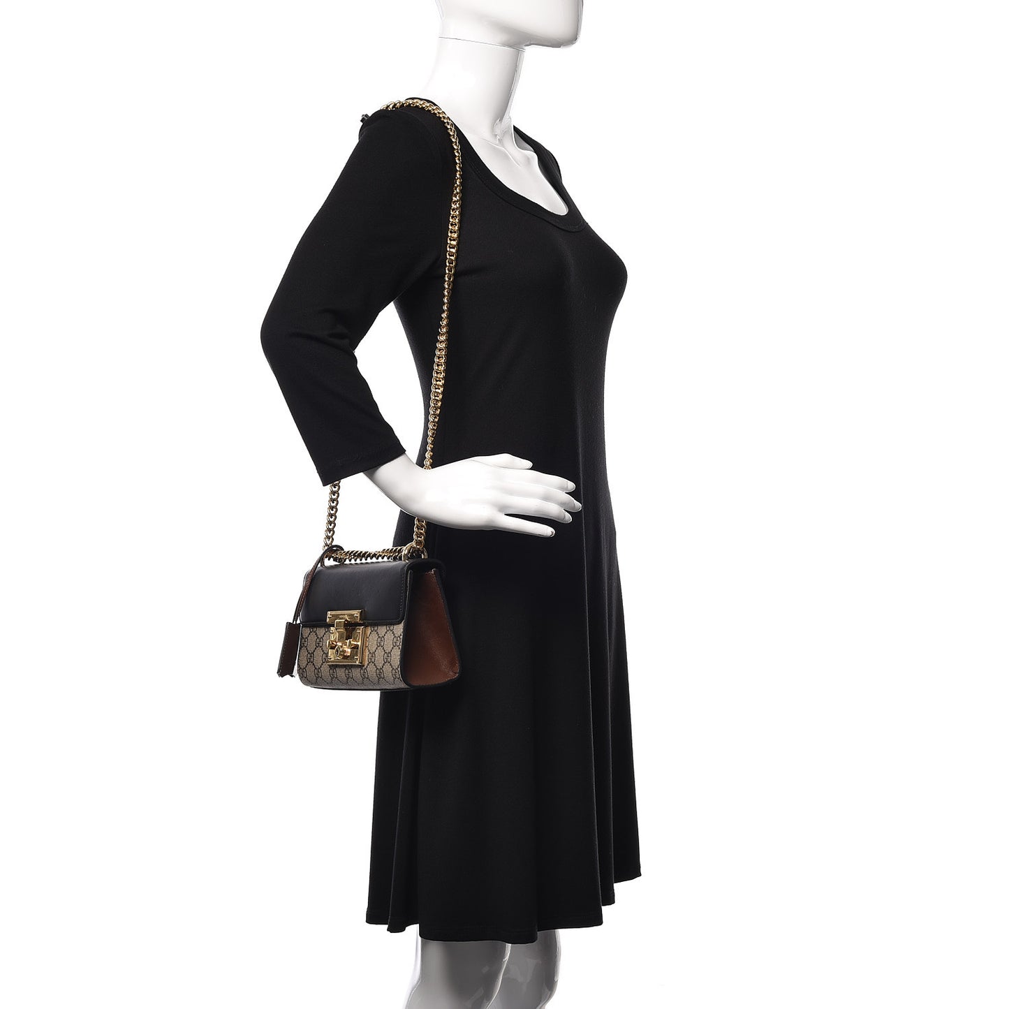 GG Supreme Monogram Calfskin Small Padlock Shoulder Bag Beige Black Cuir