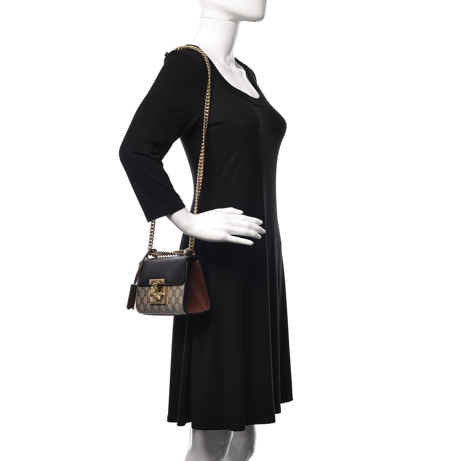 Gucci GG Supreme Monogram Calfskin Small Padlock Shoulder Bag Beige Black Cuir 2 of 10