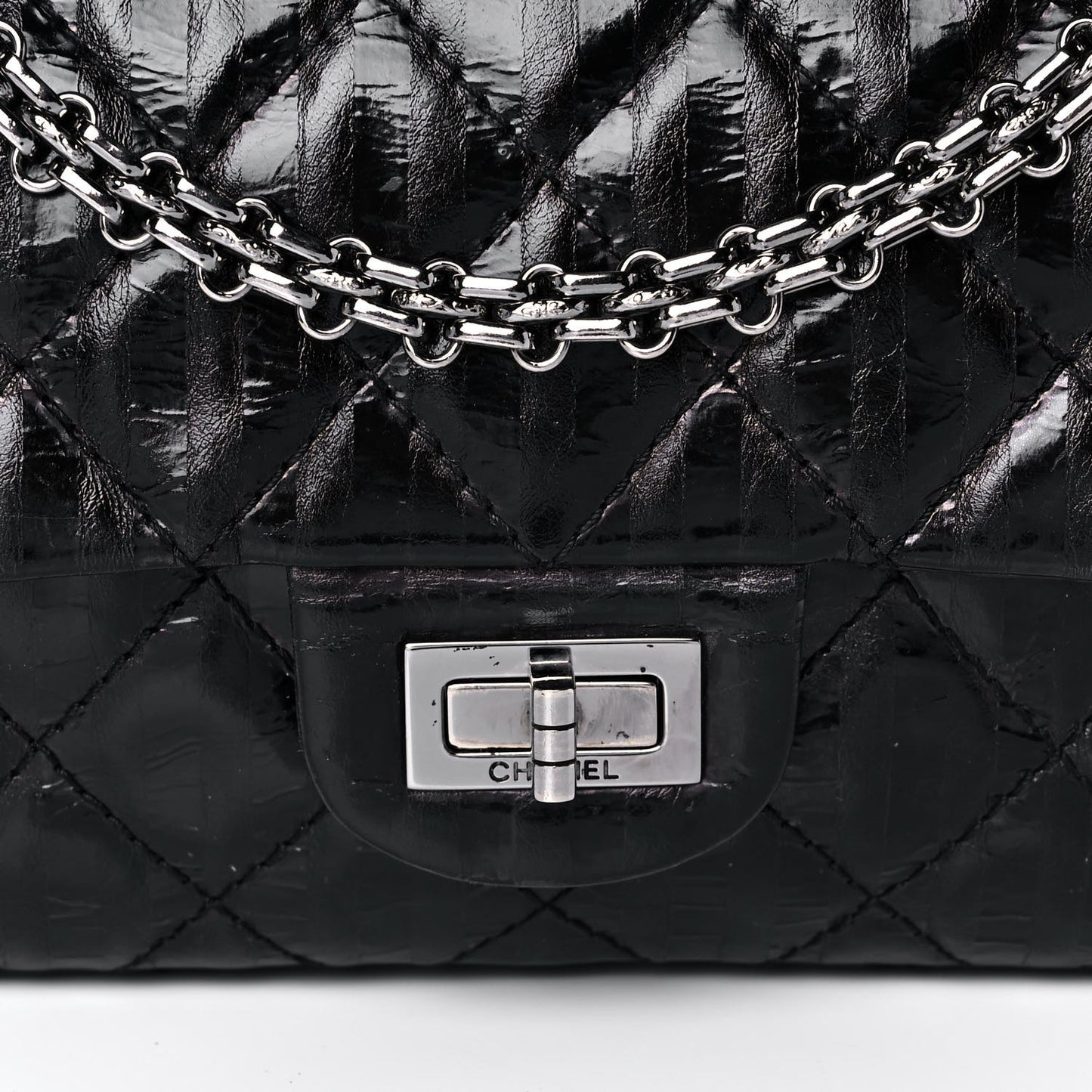Metallic Calfskin Striped 2.55 Reissue 226 Flap Black