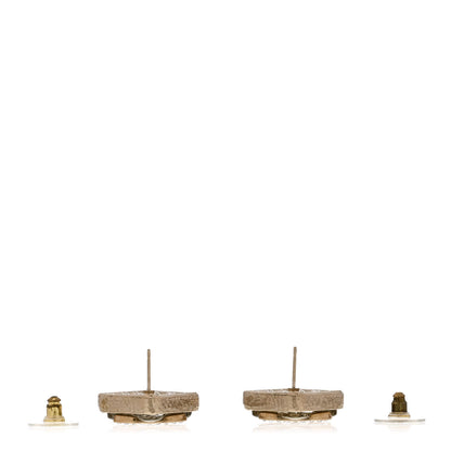 Chanel Pearl Crystal CC Square Earrings Gold 3 of 5