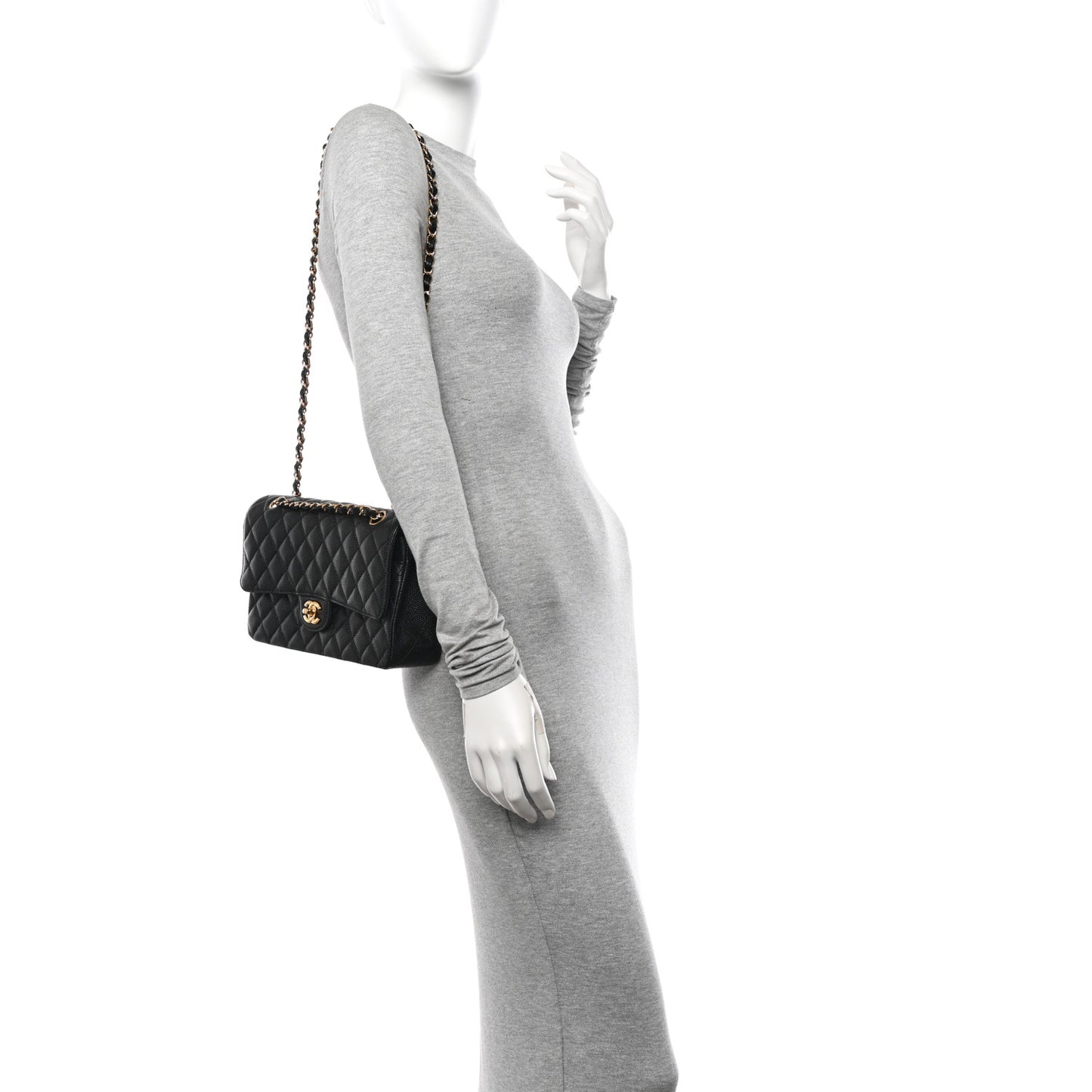 Caviar Quilted Medium Double Flap Black