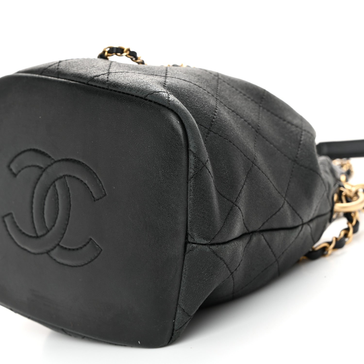 Chanel Lambskin Quilted Antique Signs Drawstring Bag Black 10 of 12