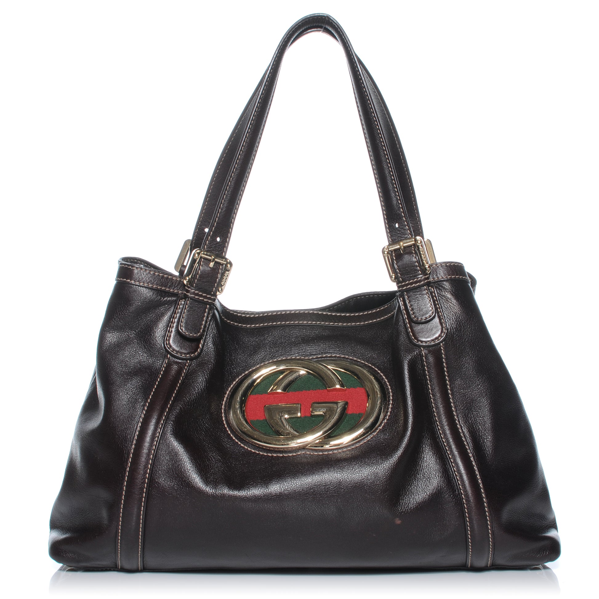Gucci Leather Britt Tote Dark Brown 1 of 7