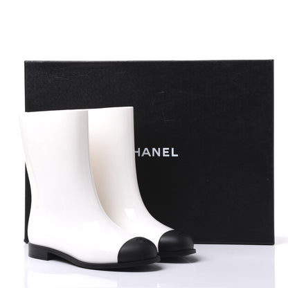 Chanel Rubber Rain Boots 39 Ivory Black 9 of 9