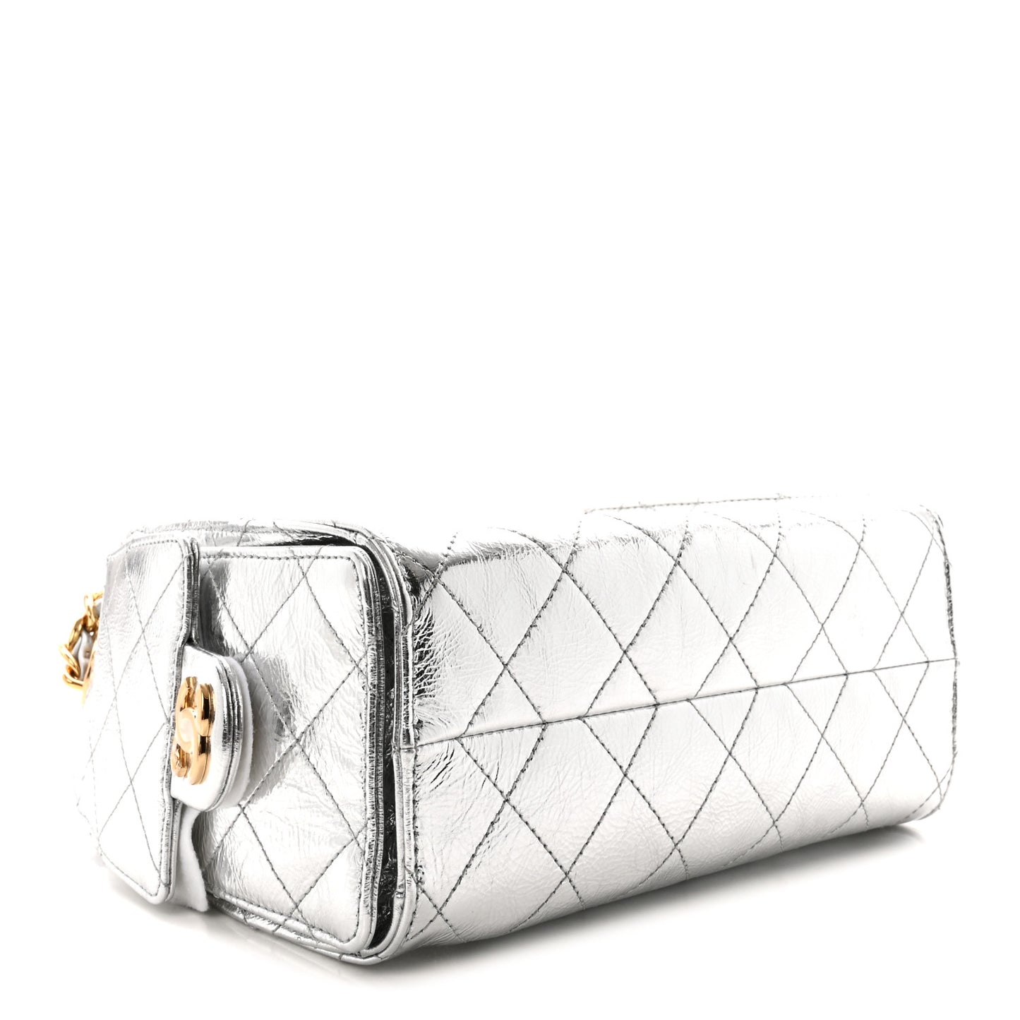 Metallic Aged Calfskin Quilted Mini Chanel 25 Handbag Silver