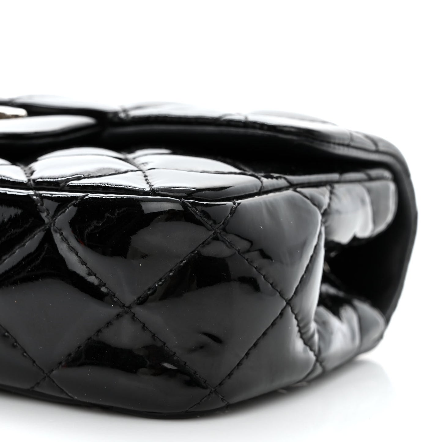 Patent Calfskin Quilted Extra Mini Rectangular Flap Black